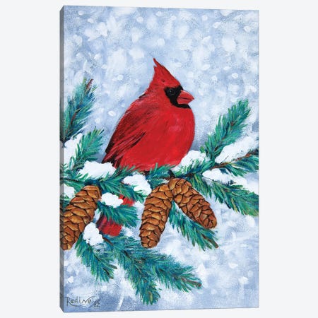 Red Cardinal Bird In Winter Canvas Print #INR8} by Irina Redine Canvas Artwork