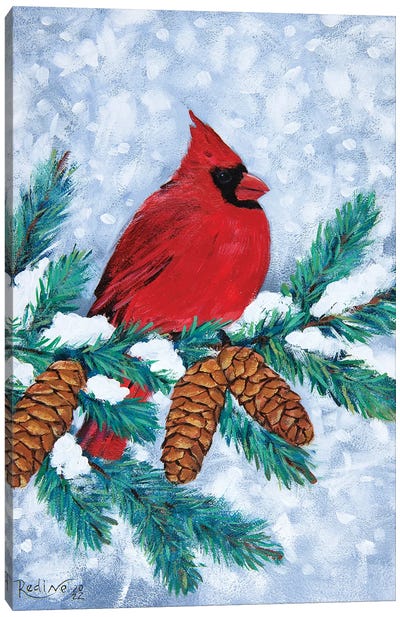 Red Cardinal Bird In Winter Canvas Art Print - Irina Redine