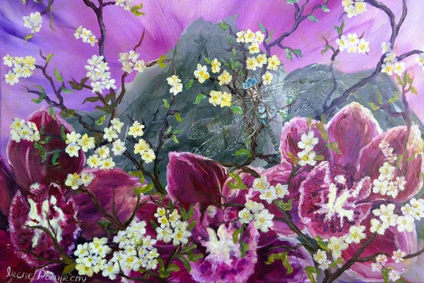 Irene Pomirchy: Orchids And Dragonfly by Irene Pomirchy