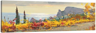 Vineyard By The Seaside Canvas Art Print - Cream Art