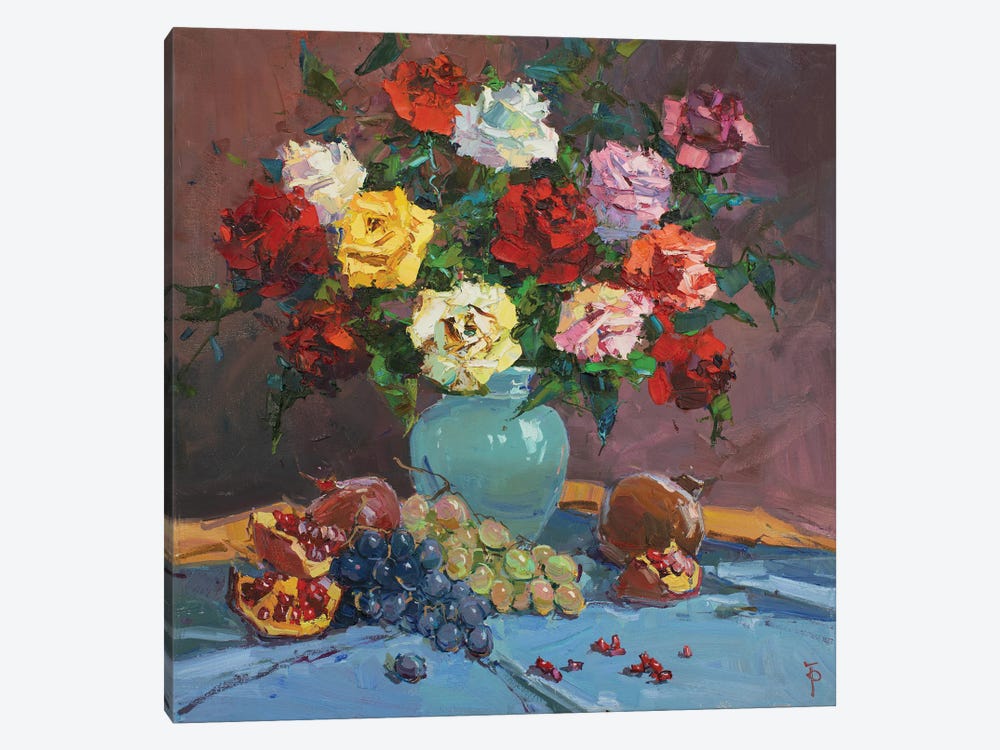Roses With Pomegranate And Grapes by Igor Pozdeev 1-piece Canvas Art