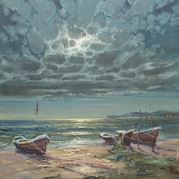 Igor Pozdeev: Fishing Boats In The Moonlight by Igor Pozdeev