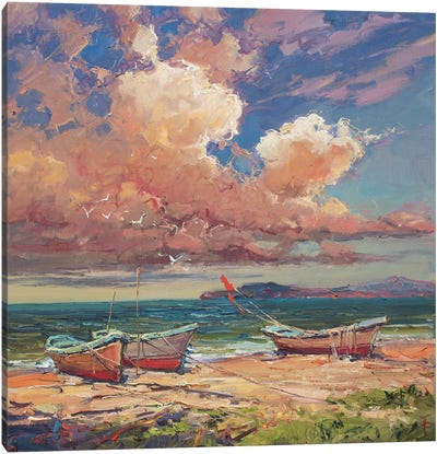 Fishing Boats In The Morning Canvas Art Print - Igor Pozdeev