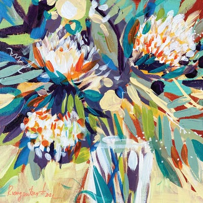 Flowers In A Glass Vase by Irina Rumyantseva framed canvas print