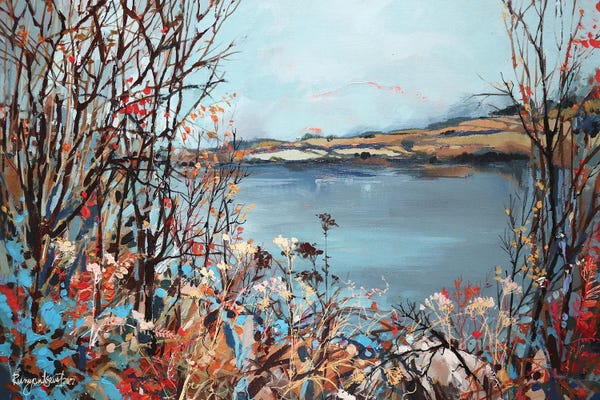 Irina Rumyantseva: Autumn Flowers On The Lake by Irina Rumyantseva