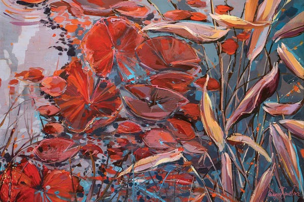 Water Lilies: Red Water Lilies by Irina Rumyantseva