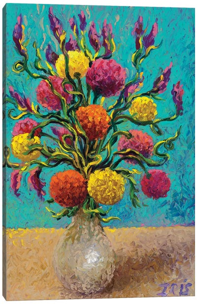 Freshly Painted Vase Canvas Art Print - Van Gogh's Sunflowers Collection