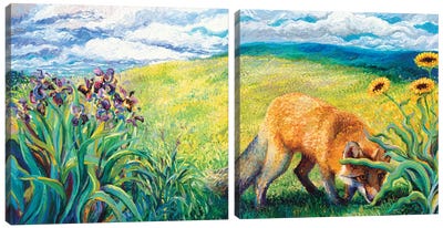Foxy Diptych Canvas Art Print - Celery