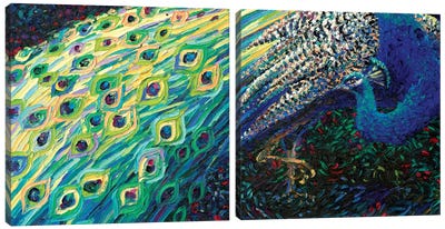 Black Peacock Diptych Canvas Art Print - Art Sets | Triptych & Diptych Wall Art