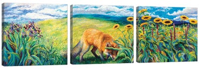 Foxy Triptych Canvas Art Print - Sunflower Art