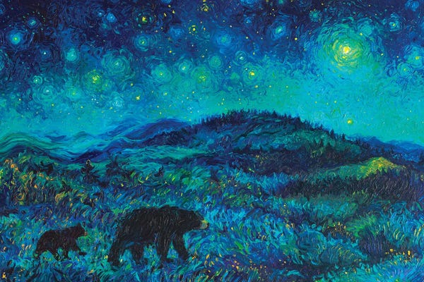 Black Bears: Mama Bear In Blue by Iris Scott