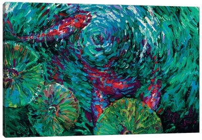 Serenity Spiral Canvas Art Print - Caribbean Blue & Coral