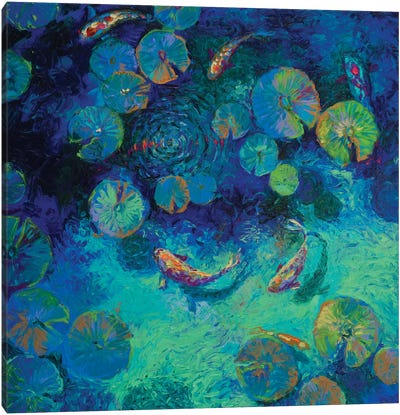 Taiwanese Blue Canvas Art Print - Caribbean Blue & Coral