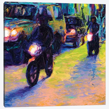 Two Motorcycles Canvas Print #IRS90} by Iris Scott Canvas Art