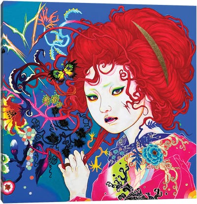 Beckon The Butterflies Canvas Art Print - Japanese Culture
