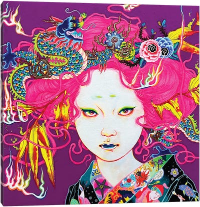 Bamboo And Dragon Canvas Art Print - Pop Surrealism & Lowbrow Art