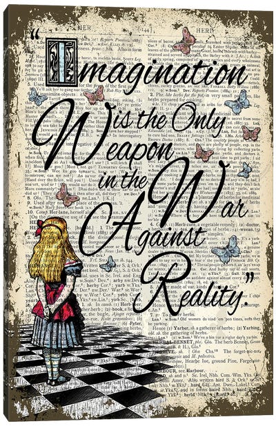 Alice In Wonderland ''Imagination Is The Only Weapon'' Canvas Art Print - Animated & Comic Strip Character Art