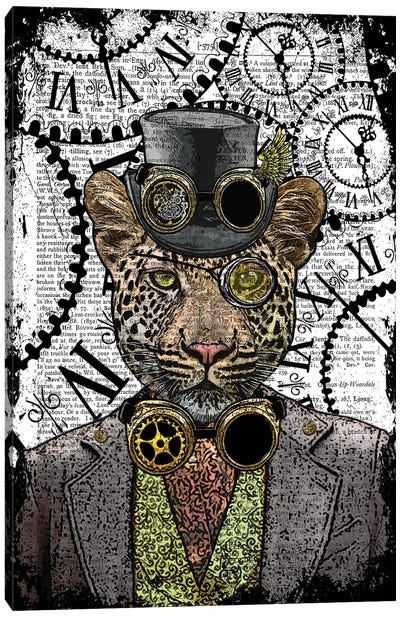 Steampunk Leopard Canvas Art Print - Clock Art