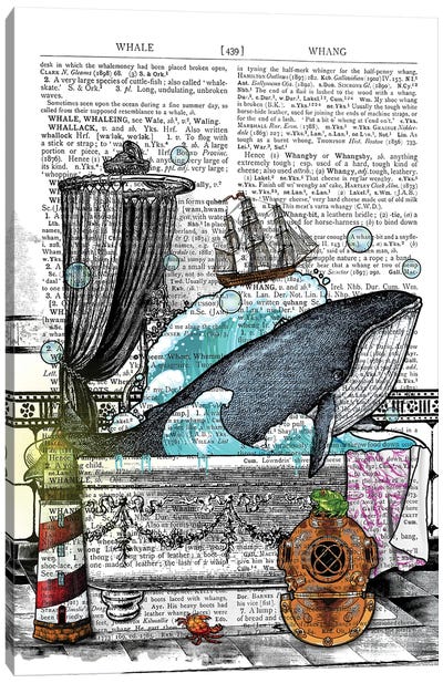 There Is A Whale In The Bathtub Canvas Art Print - Kids Nautical Art