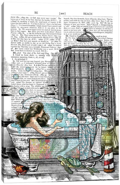 There Is A Mermaid In The Bathtub Canvas Art Print - Turtle Art