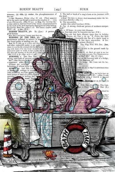 Kids Ocean Life Art: There Is An Octopus In The Bathtub by In the Frame Shop