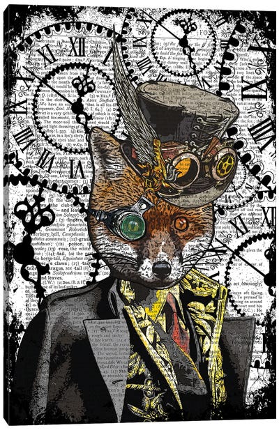 Steampunk Fox Canvas Art Print - Clock Art