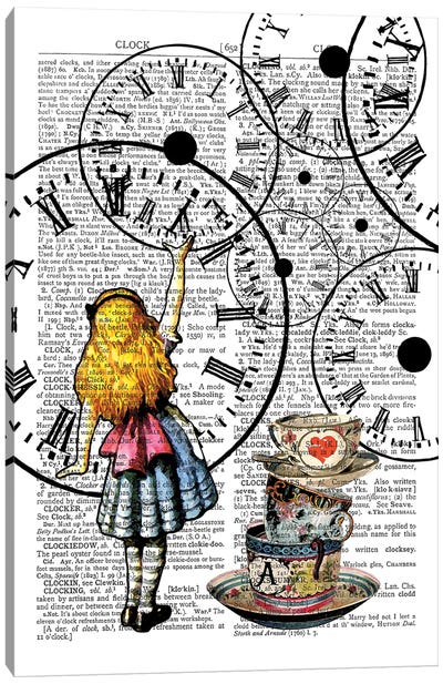 Alice In Wonderland ''Around The Clocks'' Canvas Art Print - Alice