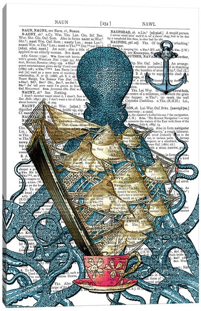 The Blue Octopus Canvas Art Print - Anchor Art