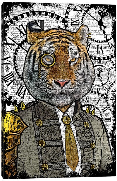 Steampunk Tiger Canvas Art Print - Clock Art