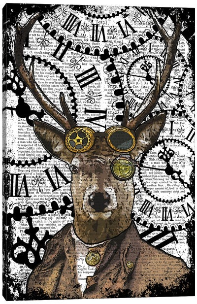 Steampunk Stag Canvas Art Print - Clock Art