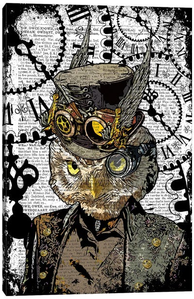 Steampunk Owl Canvas Art Print - Clock Art