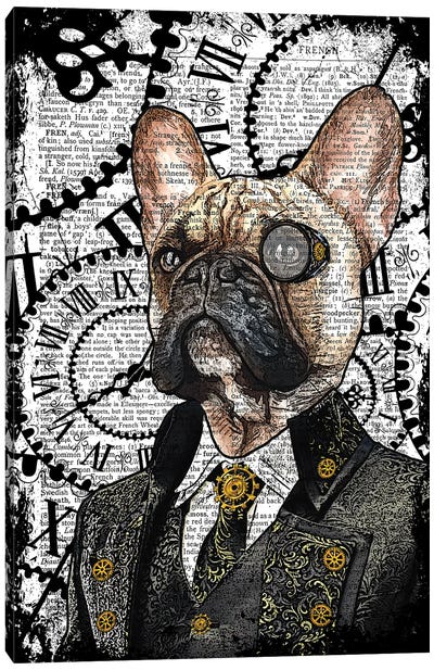 Steampunk French Bulldog Canvas Art Print - Clock Art