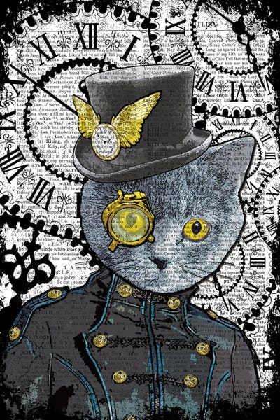 Steampunk: Steampunk Blue Cat by In the Frame Shop