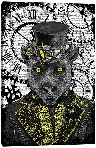 Steampunk Black Panther Canvas Art Print - Clock Art