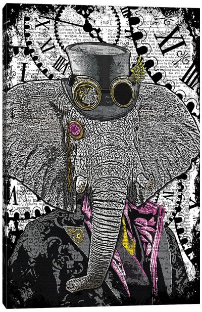 Steampunk Elephant Canvas Art Print - Clock Art