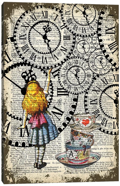 Alice In Wonderland ''Catch The Clocks'' Canvas Art Print - Art Gifts for Kids & Teens