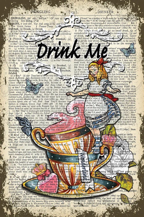 Drink Me Decor W7 H8.5 Hooped Canvas| Round Miniature Alice in Wonderland Wall art Original Acrylic painting