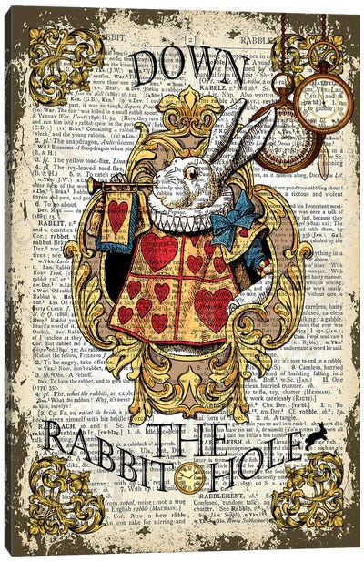 Alice In Wonderland ''Down The Rabbit Hole'' Canvas Art Print - Animal Typography