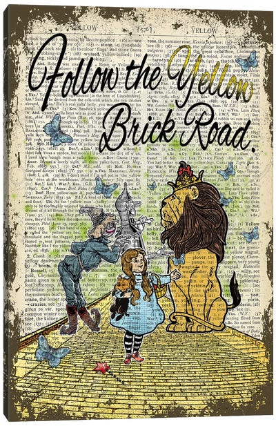 Wizard Of Oz ''Follow The Yellow Brick Road'' Canvas Art Print - The Cowardly Lion