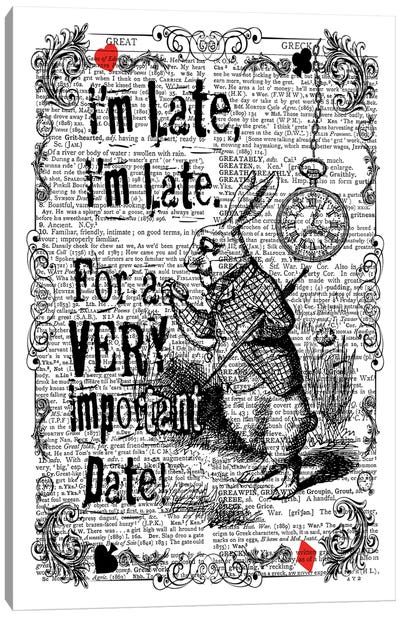 White Rabbit ''I'm Late'' Canvas Art Print - Clock Art