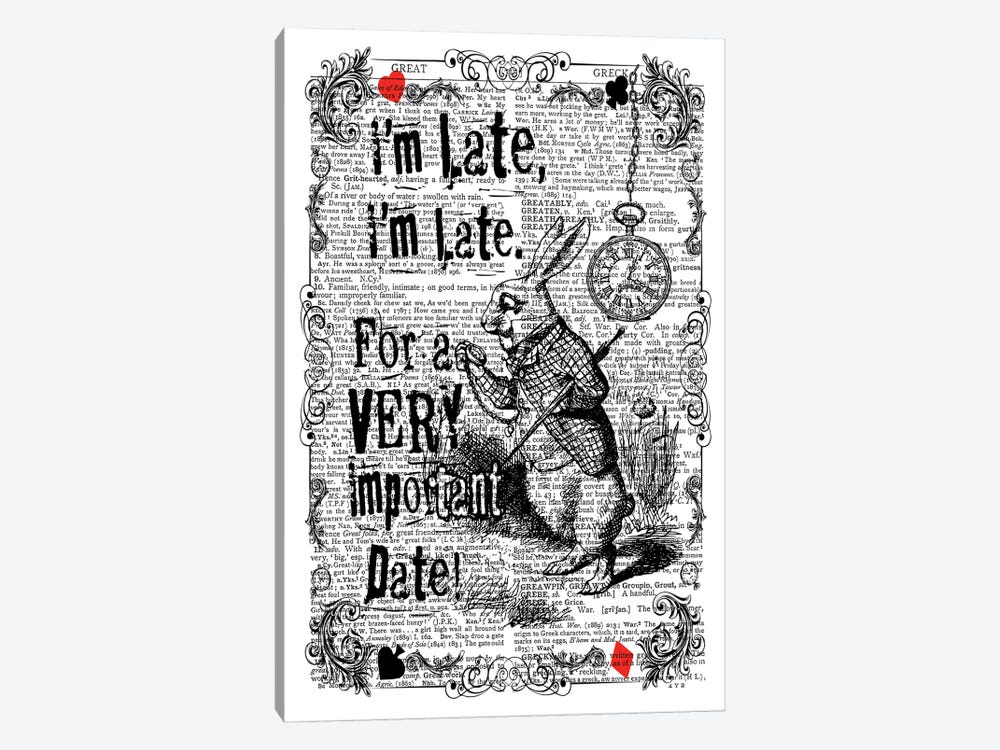 White Rabbit ''I'm Late'' by In the Frame Shop 1-piece Canvas Art Print