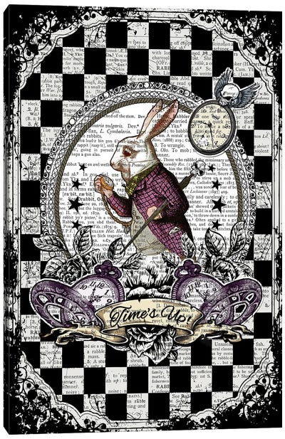 Alice In Wonderland ''White Rabbit / Time's Up'' Canvas Art Print - Clock Art