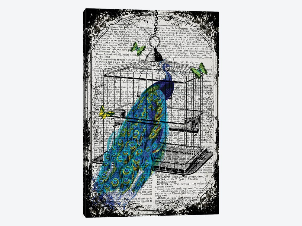 A Peacock In A Bird Cage by In the Frame Shop 1-piece Canvas Print
