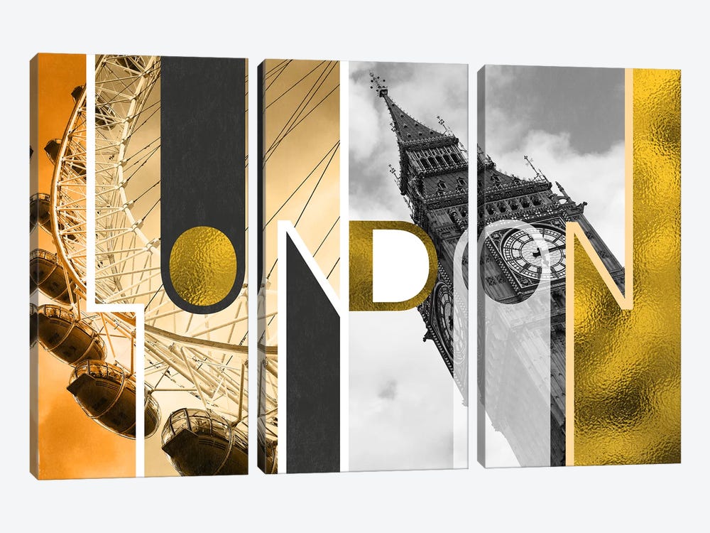 The Capital of Two Sectors Gold Edition - London by 5by5collective 3-piece Canvas Art