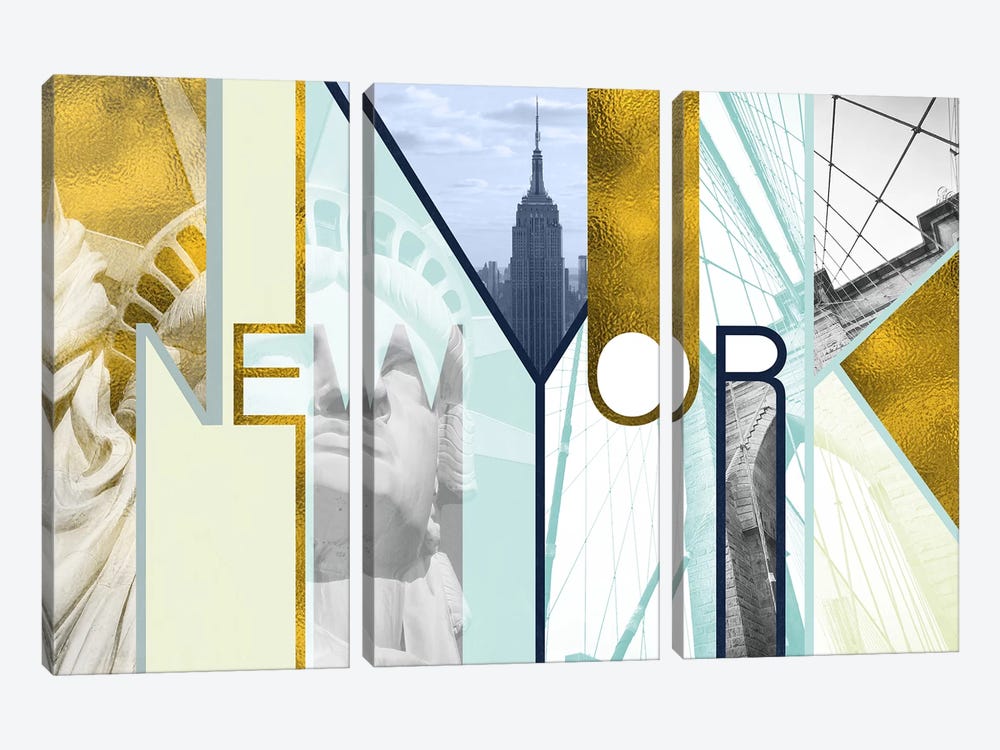 The Urban Jungle of Architectural Delights Gold Edition - New York by 5by5collective 3-piece Canvas Print
