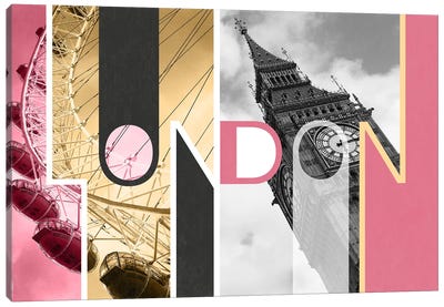 The Capital of Two Sectors Pink - London Canvas Art Print - International Traveling Text
