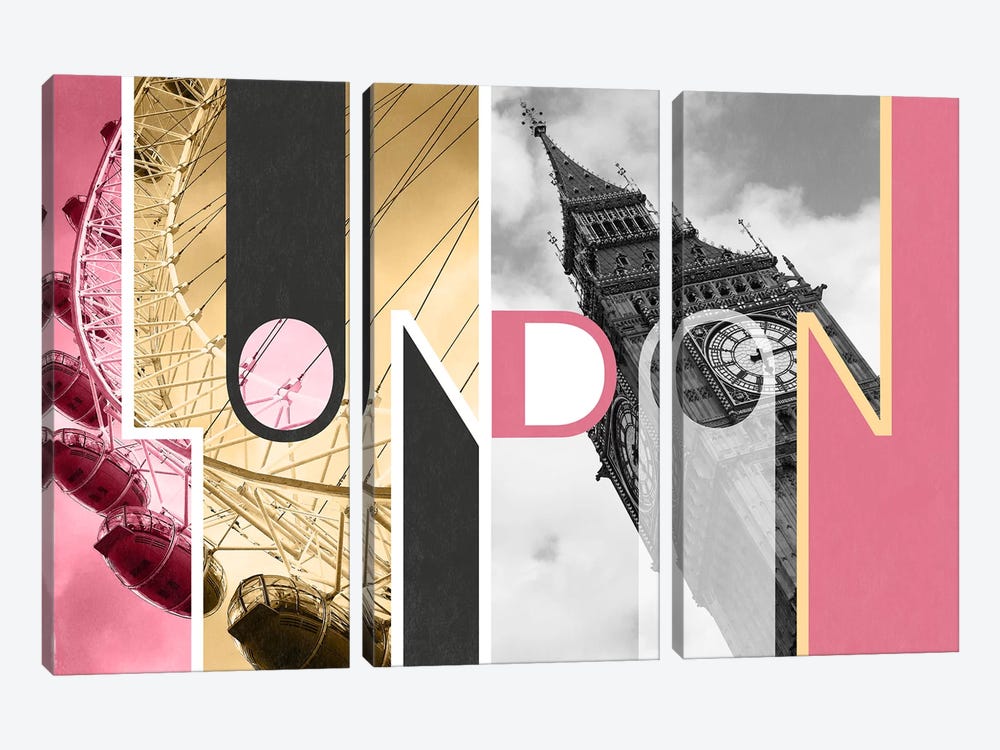 The Capital of Two Sectors Pink - London by 5by5collective 3-piece Canvas Art Print