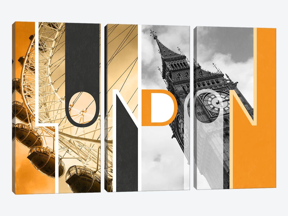 The Capital of Two Sectors Orange - London by 5by5collective 3-piece Canvas Wall Art