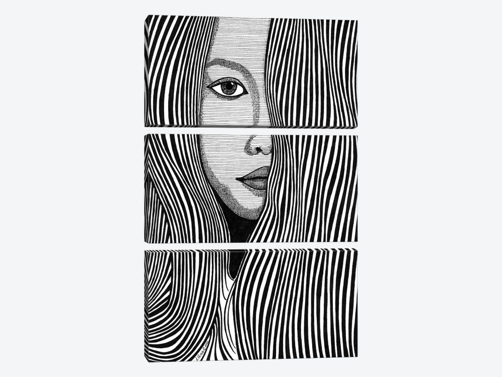 Portrait With Lines I by Ibrahim Unal 3-piece Canvas Art Print
