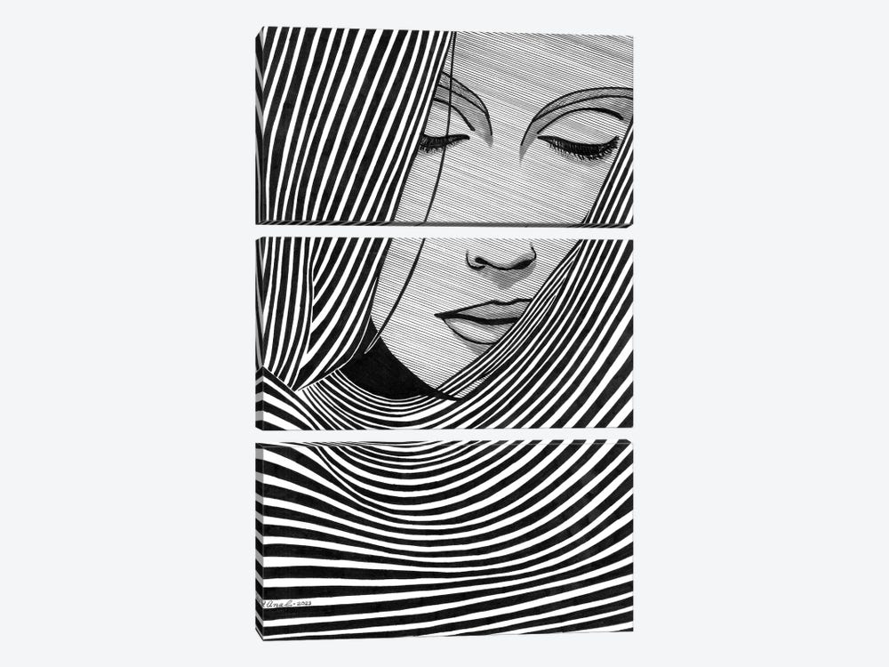 Portrait With Lines II by Ibrahim Unal 3-piece Canvas Artwork